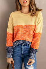 Orange Blue Color Block Sweater - Femstylo