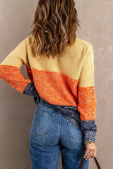 Orange Blue Color Block Sweater - Femstylo