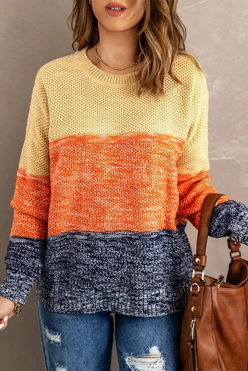 Orange Blue Color Block Sweater - Femstylo