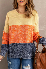 Orange Blue Color Block Sweater - Femstylo