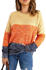 Orange Blue Color Block Sweater - Femstylo