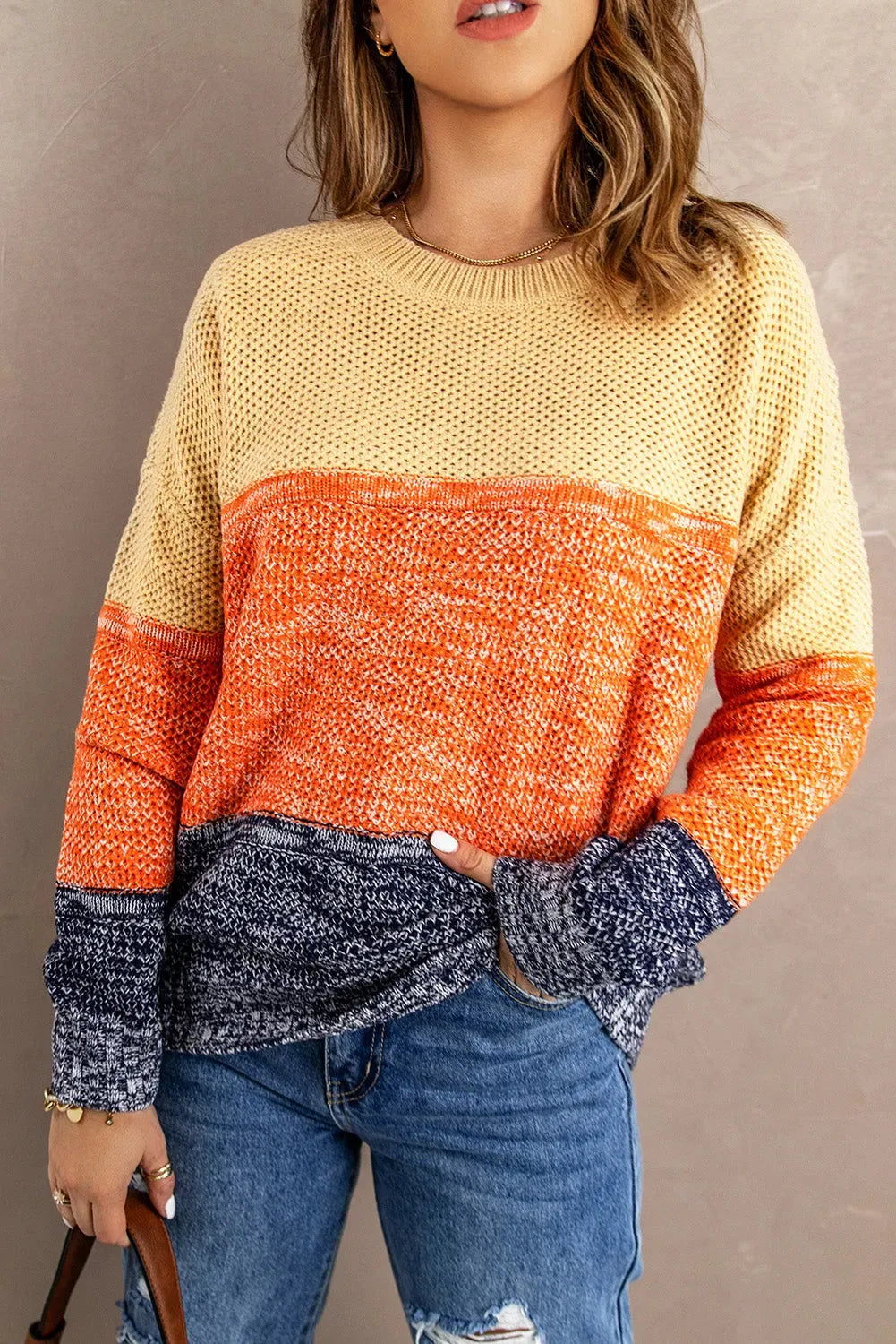 Orange Blue Color Block Sweater - Femstylo