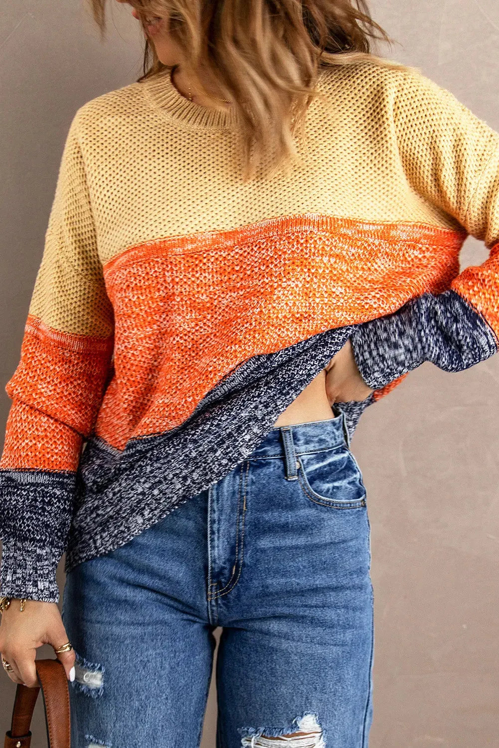 Orange Blue Color Block Sweater - Femstylo