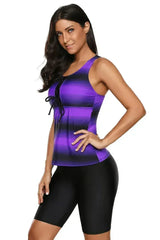Purple Black Ombre Print Racerback 2 Piece Tankini Swimsuit - Femstylo
