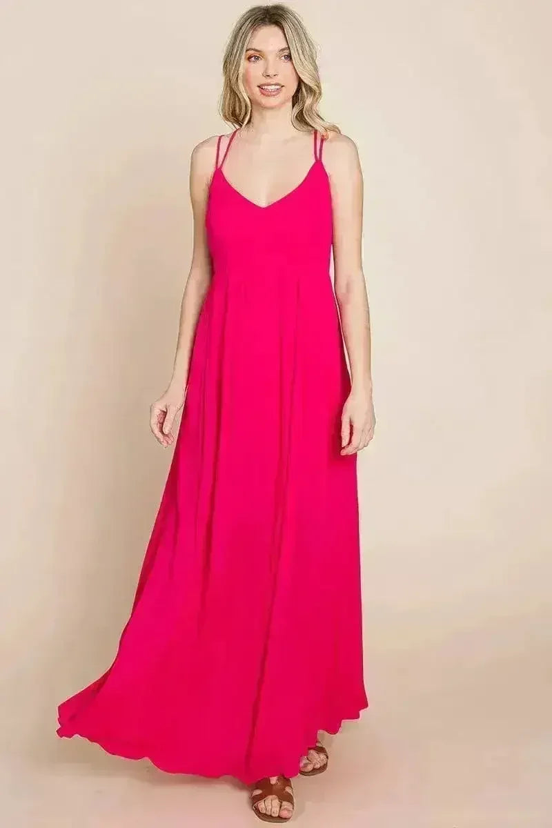 Beach Maxi Bridesmaid Dress with Criss Cross Back - Femstylo