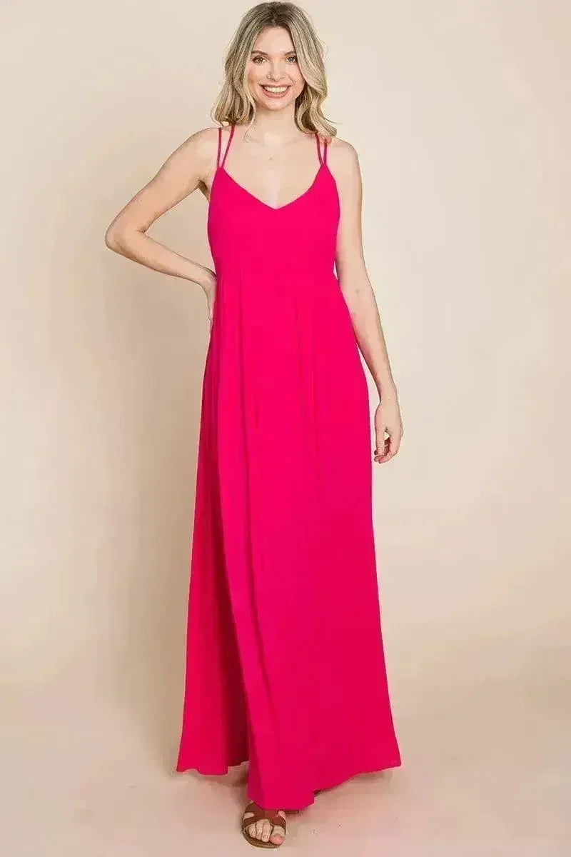 Beach Maxi Bridesmaid Dress with Criss Cross Back - Femstylo