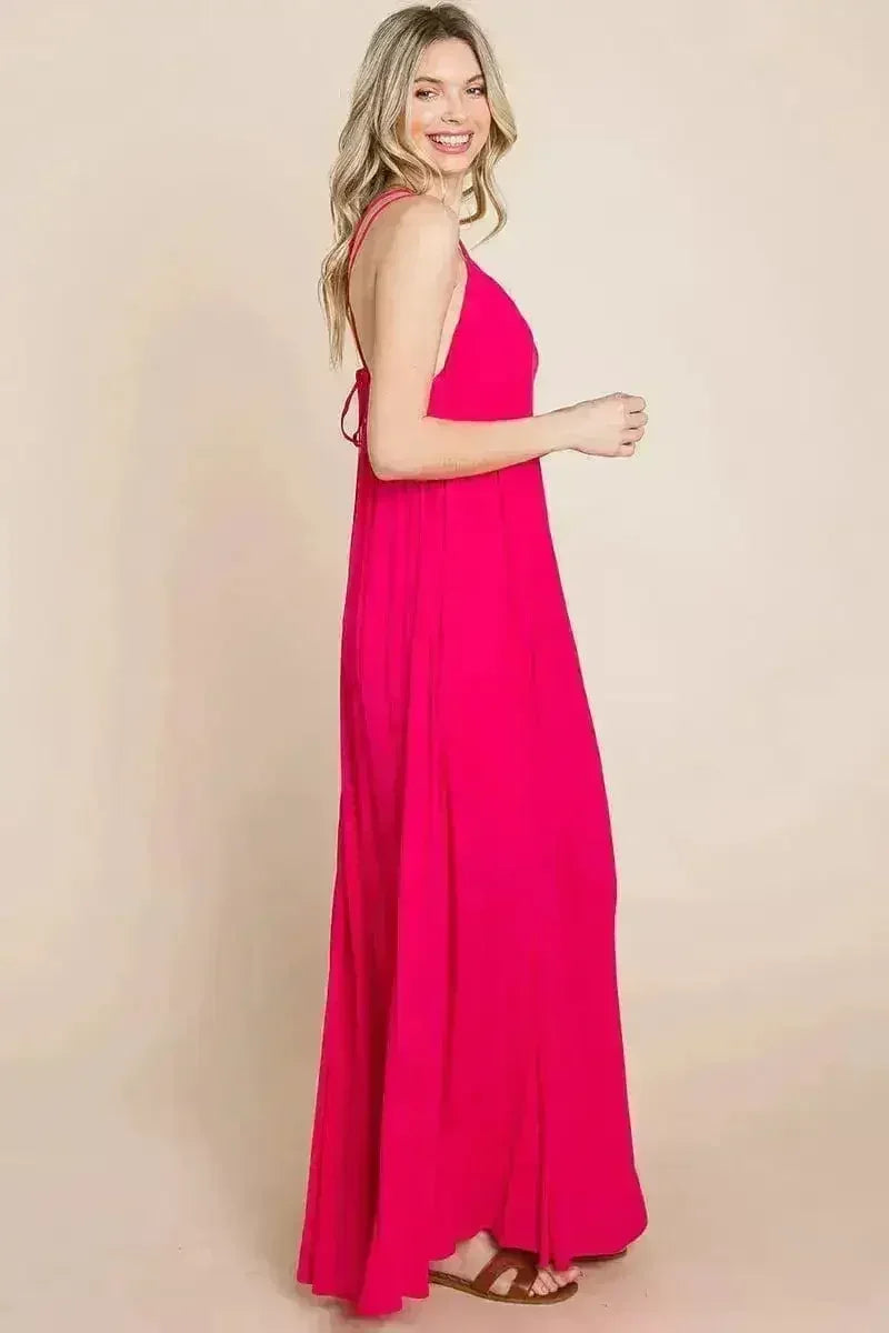 Beach Maxi Bridesmaid Dress with Criss Cross Back - Femstylo