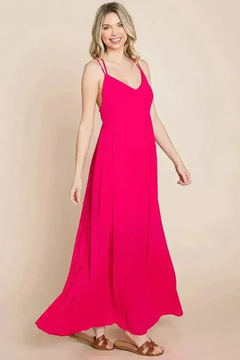 Beach Maxi Bridesmaid Dress with Criss Cross Back - Femstylo