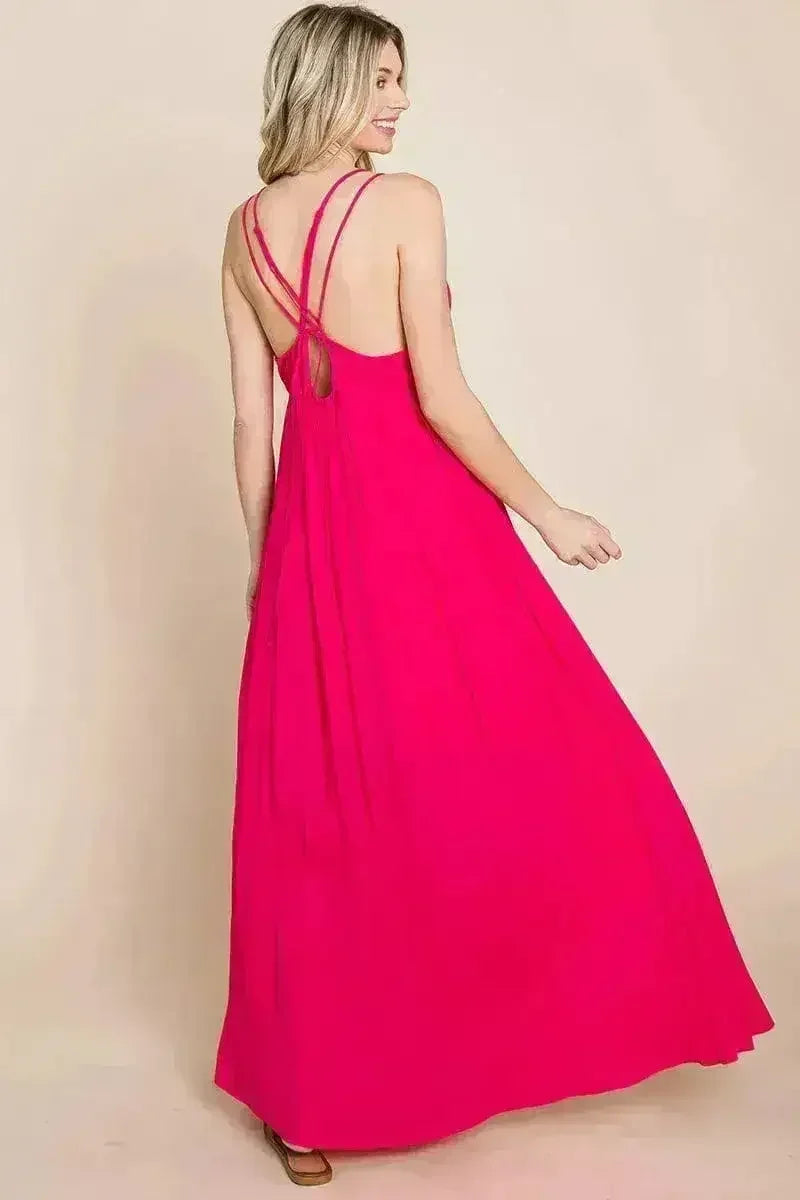 Beach Maxi Bridesmaid Dress with Criss Cross Back - Femstylo