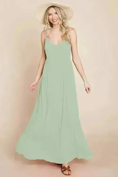 Beach Maxi Bridesmaid Dress with Criss Cross Back - Femstylo