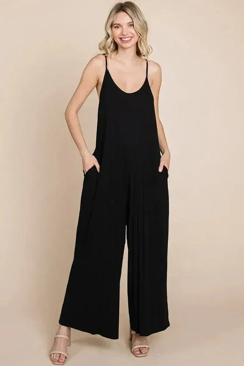 Sleeveless Wide Leg Pocketed Jumpsuit - Femstylo