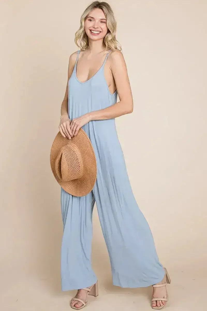 Sleeveless Wide Leg Pocketed Jumpsuit - Femstylo