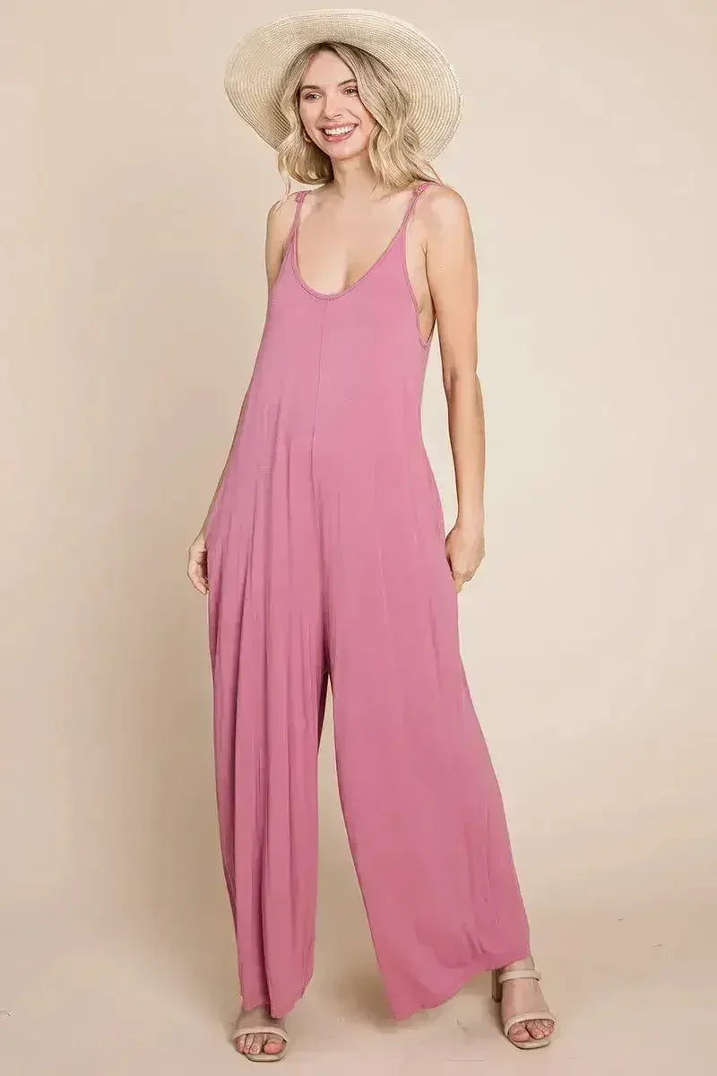 Sleeveless Wide Leg Pocketed Jumpsuit - Femstylo