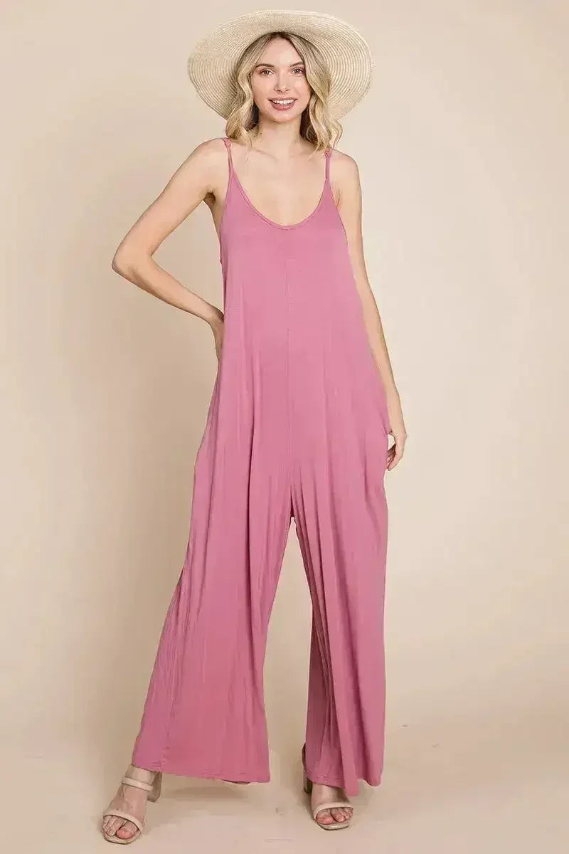 Sleeveless Wide Leg Pocketed Jumpsuit - Femstylo