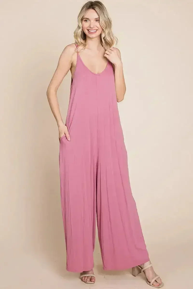 Sleeveless Wide Leg Pocketed Jumpsuit - Femstylo