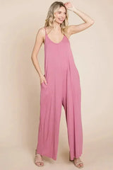 Sleeveless Wide Leg Pocketed Jumpsuit - Femstylo
