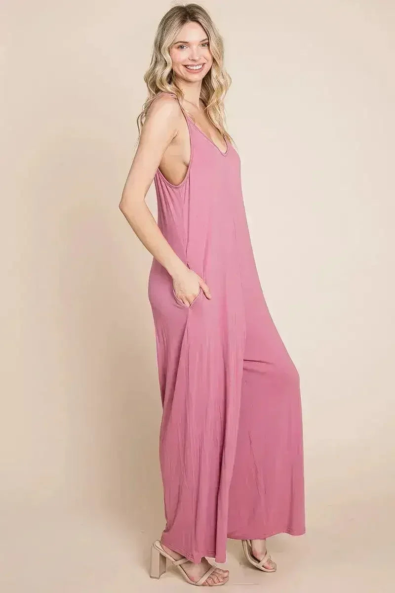 Sleeveless Wide Leg Pocketed Jumpsuit - Femstylo