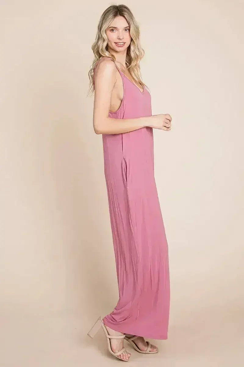 Sleeveless Wide Leg Pocketed Jumpsuit - Femstylo
