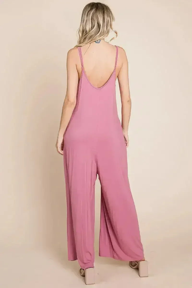 Sleeveless Wide Leg Pocketed Jumpsuit - Femstylo