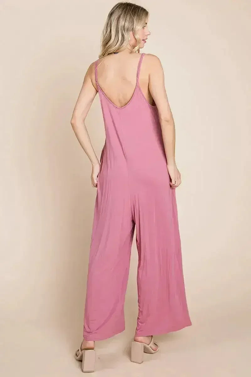 Sleeveless Wide Leg Pocketed Jumpsuit - Femstylo