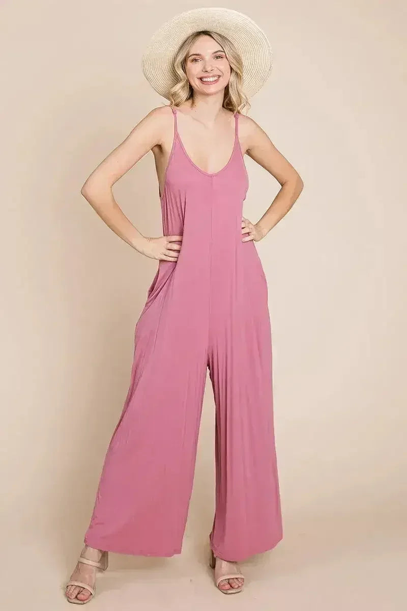 Sleeveless Wide Leg Pocketed Jumpsuit - Femstylo