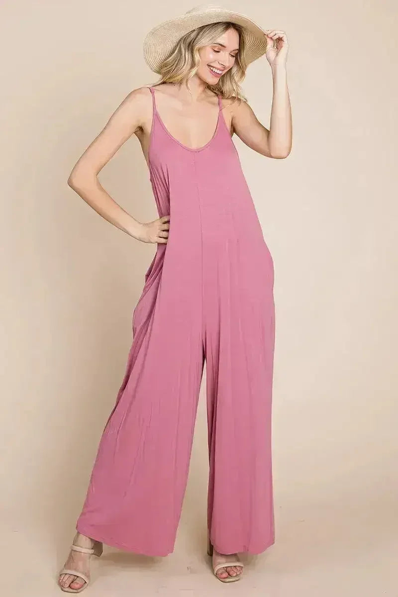 Sleeveless Wide Leg Pocketed Jumpsuit - Femstylo