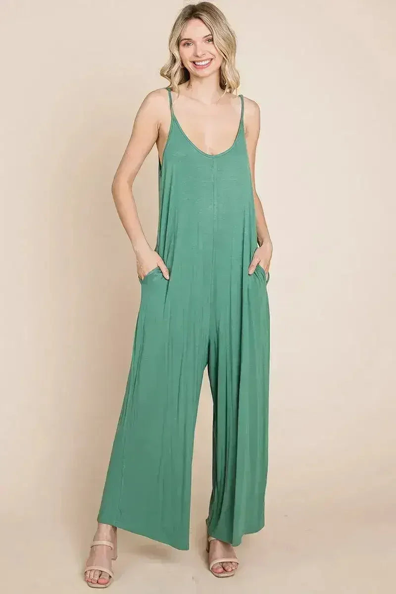 Sleeveless Wide Leg Pocketed Jumpsuit - Femstylo