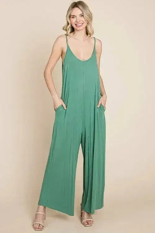 Sleeveless Wide Leg Pocketed Jumpsuit - Femstylo