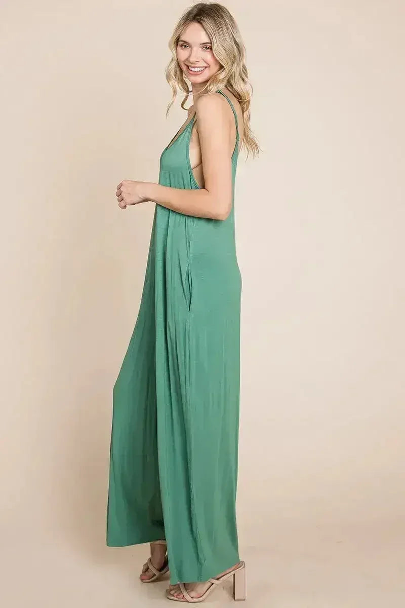 Sleeveless Wide Leg Pocketed Jumpsuit - Femstylo