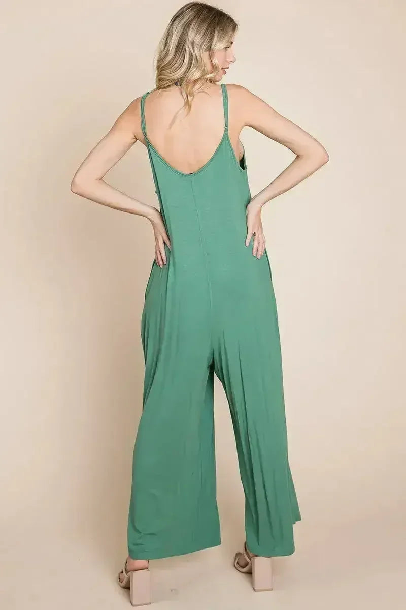 Sleeveless Wide Leg Pocketed Jumpsuit - Femstylo