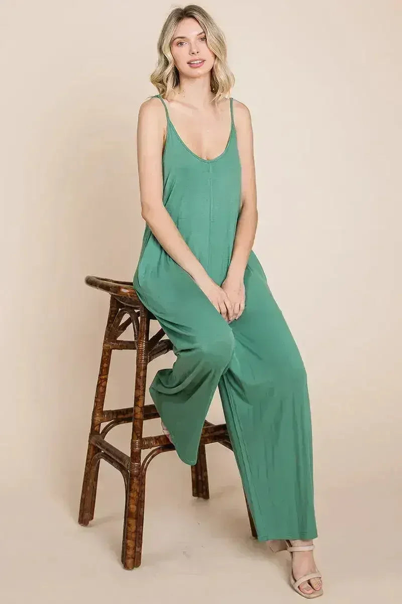 Sleeveless Wide Leg Pocketed Jumpsuit - Femstylo