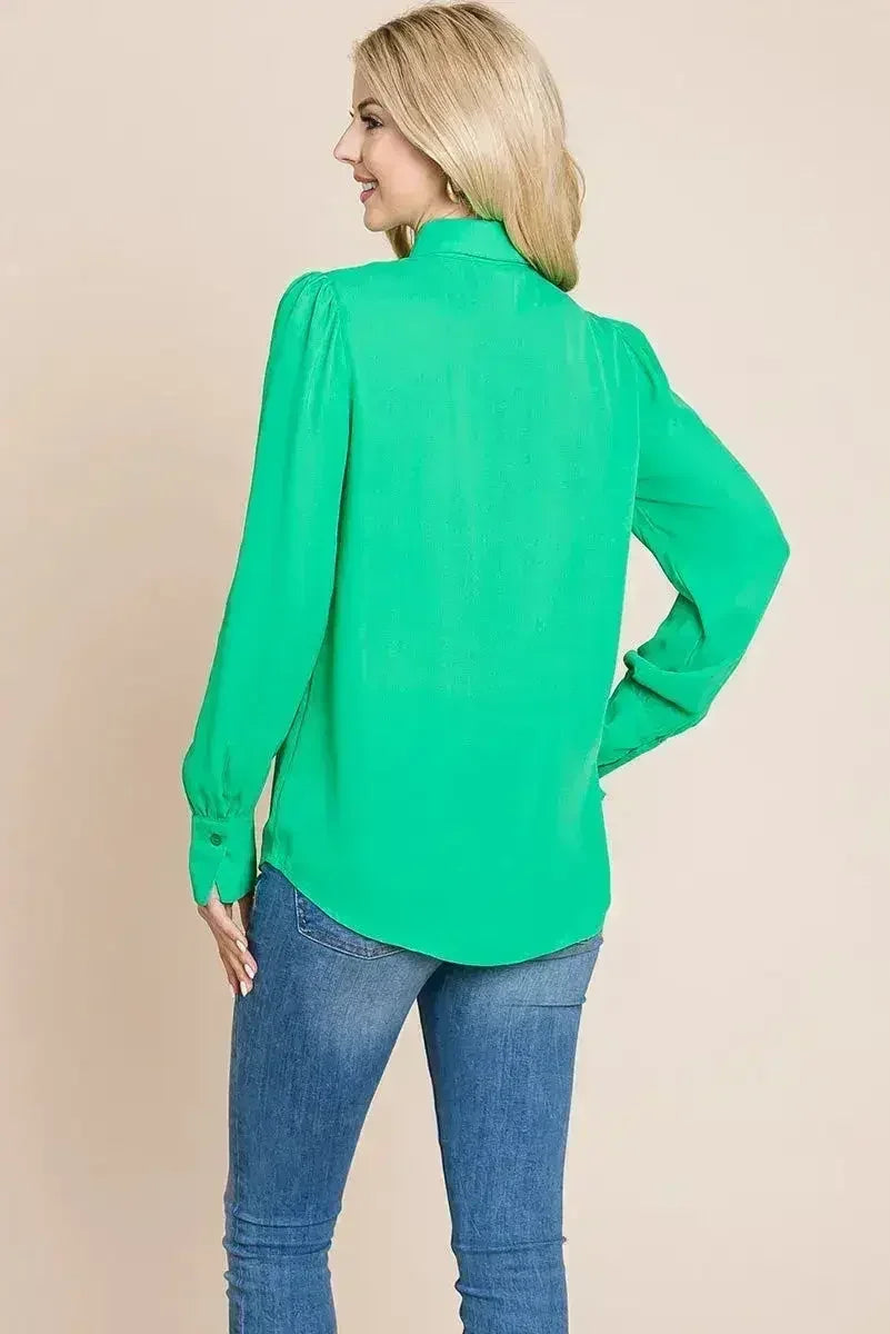 Collared Long Sleeve Pleated Detail Blouse Tops | Femstylo - Femstylo