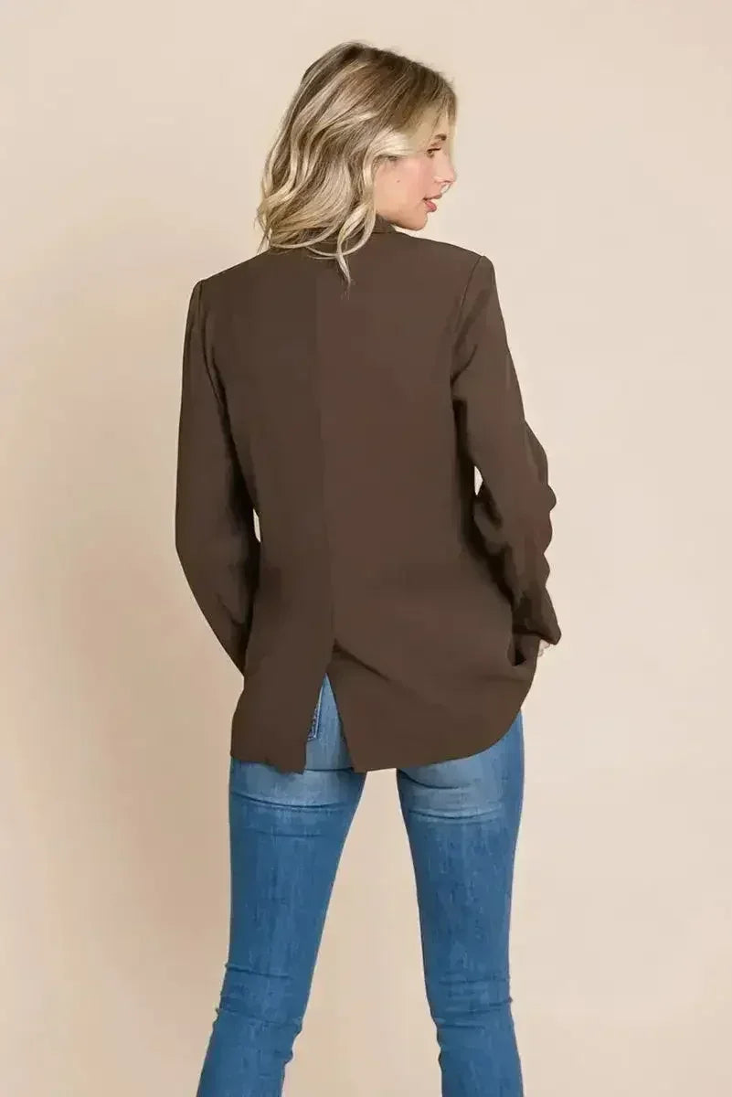 Double Breasted Lapel Collar Jacket Blazer - Femstylo