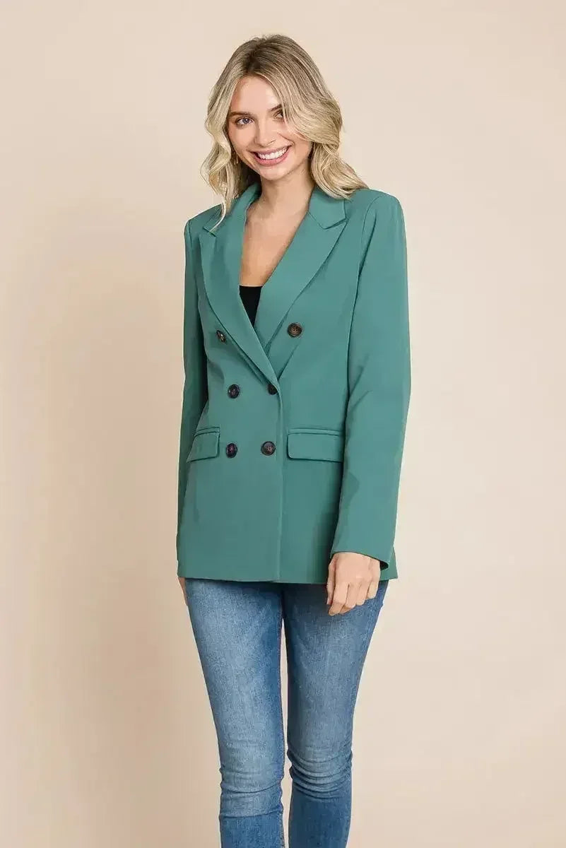 Double Breasted Lapel Collar Jacket Blazer - Femstylo