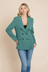 Double Breasted Lapel Collar Jacket Blazer - Femstylo