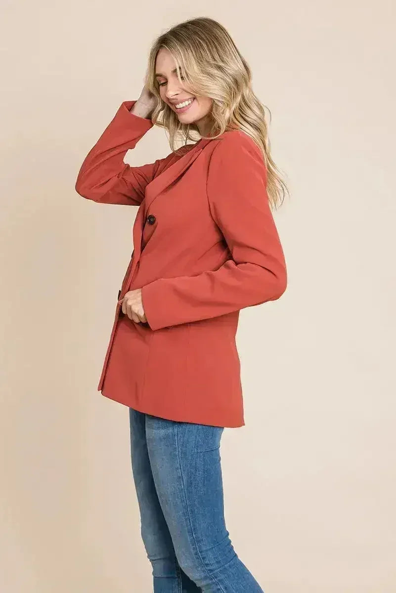 Double Breasted Lapel Collar Jacket Blazer - Femstylo