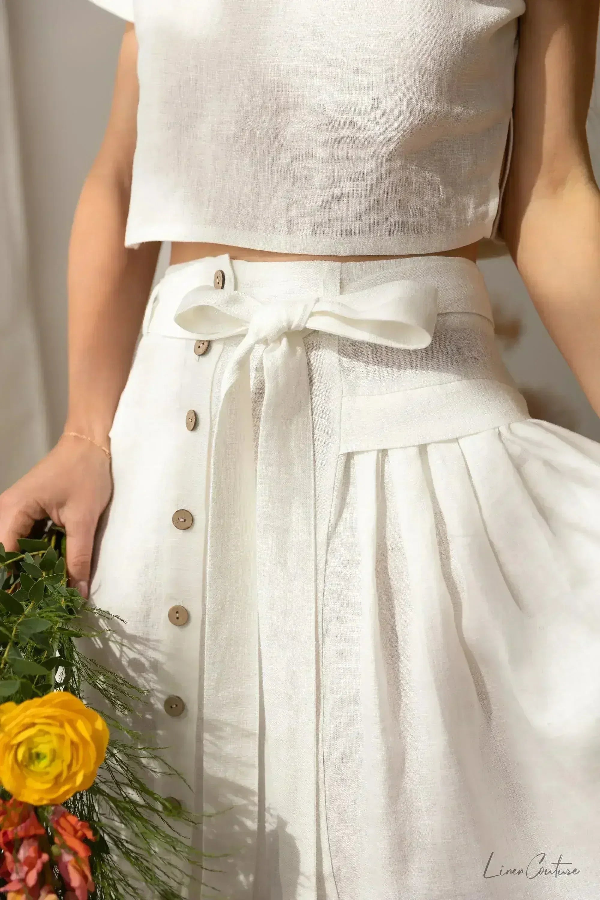 Taormina Set | Linen Crop Top and Flared Midi Skirt - Femstylo