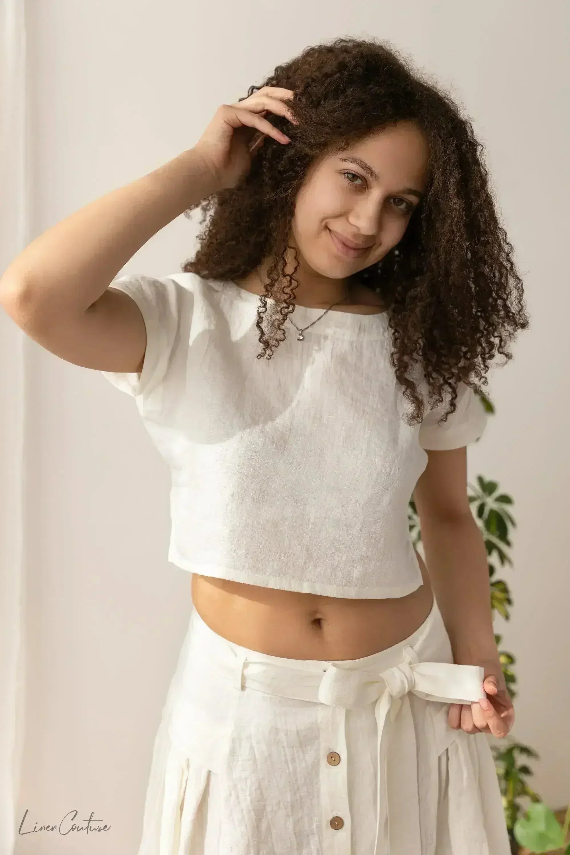 Taormina Set | Linen Crop Top and Flared Midi Skirt - Femstylo