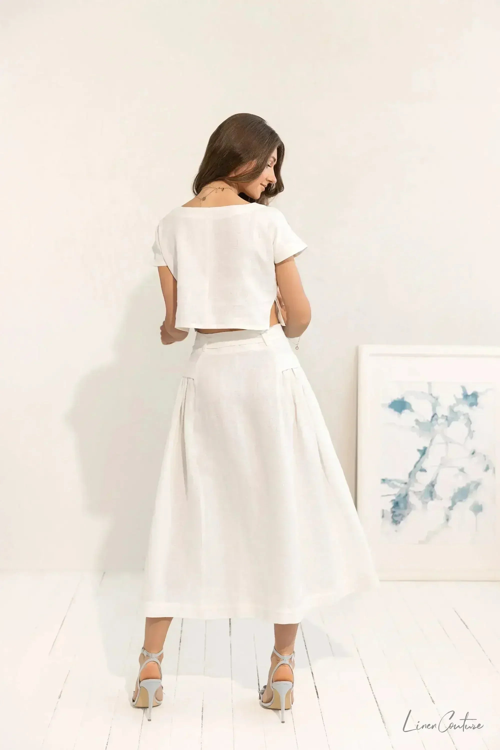 Taormina Set | Linen Crop Top and Flared Midi Skirt - Femstylo