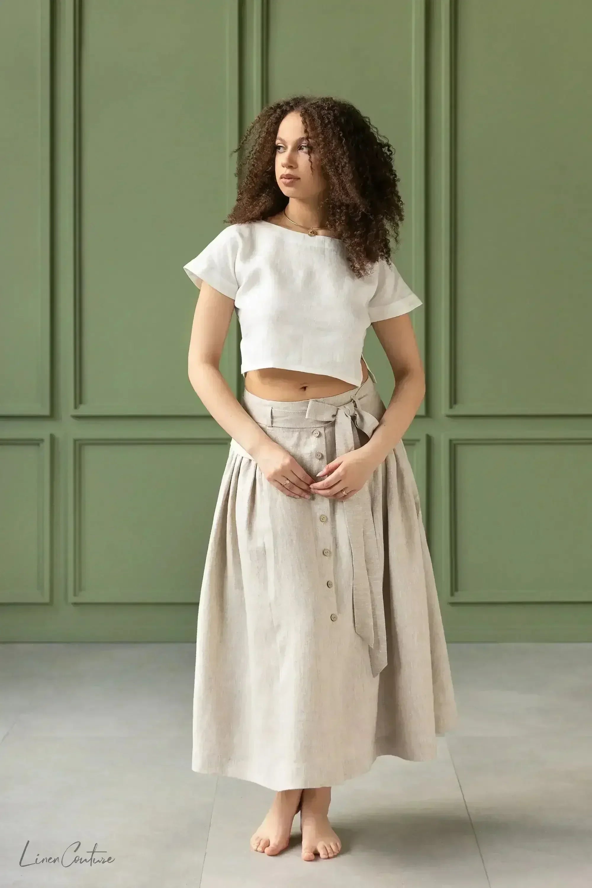 Taormina Set | Linen Crop Top and Flared Midi Skirt - Femstylo