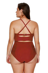 Red Strappy Neck Detail With Padded High Waist Swimsuit - Femstylo