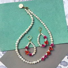 Rose Pearl Earrings + Necklace - Femstylo
