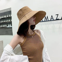 Japanese Sunshade Female Spring and Summer Sunscreen Free To Fold Big Brim Sun Hat Fisherman Hat Cover Face Oversized Hair