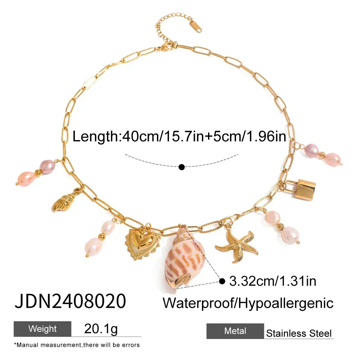 Zora Colorful Summer Holiday Style Conch Pendant Necklace Women's 18K Gold-plated Stainless Steel Multi Charm Fashion Jewelry