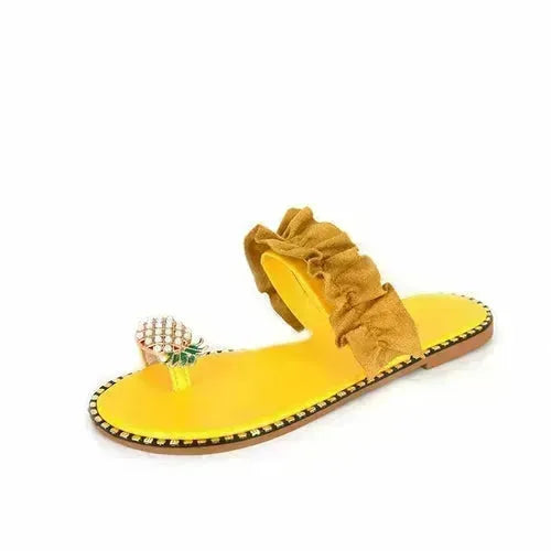 Pineapple Pearl Beach Slides Flat Toe Casual Womens Slippers