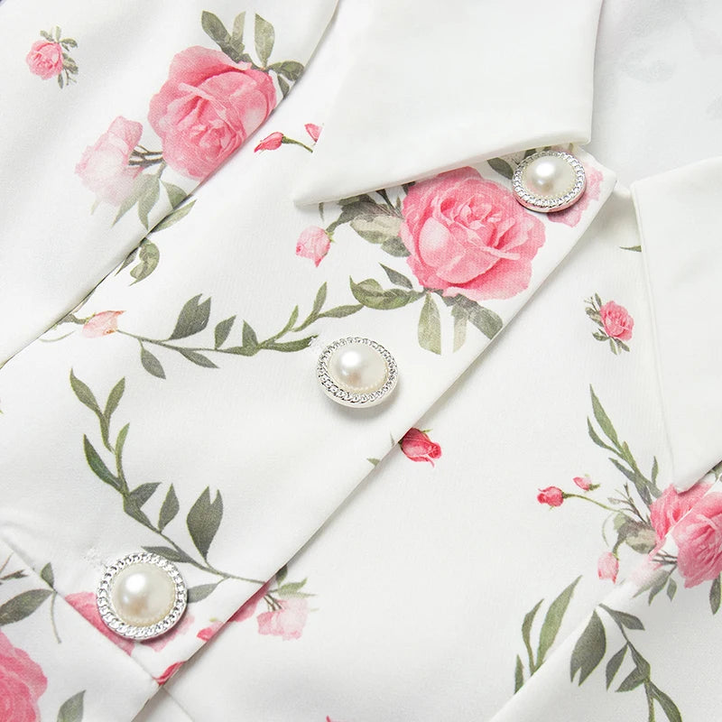 Puff Sleeve V-Neck Mini Dress | Printed Ruffled Pearl Button Dress - Femstylo