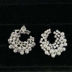 Vintage Rhinestone Firework Stud Earrings for Women Elegant Double Row Imitation Pearl Earring Girl Party Wedding Jewelry