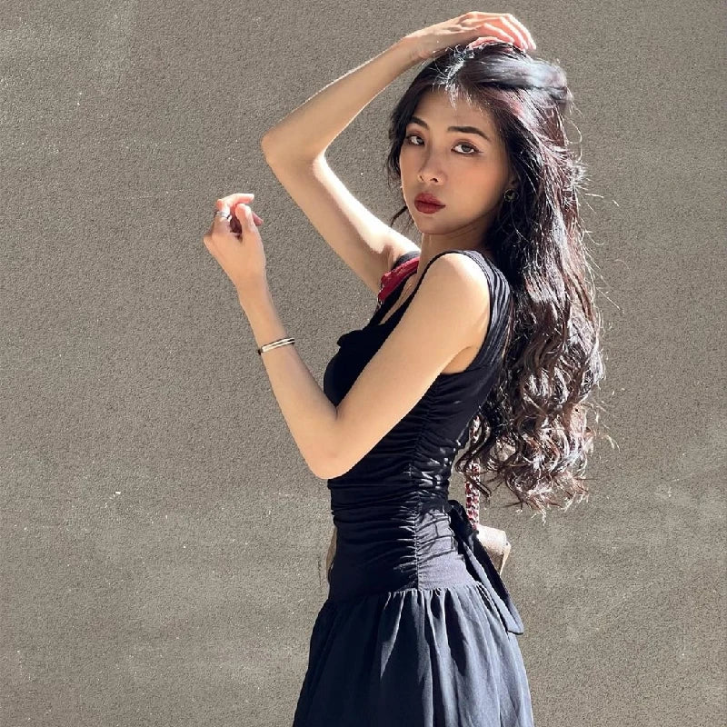 Ruched Bodycon Maxi Dress | Y2K Square Neck Slip Dress -femstylo
