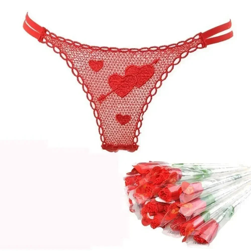 Valentines Day Creative Bikini Sexy Women's Lace Underwear Rose G-string Panties Briefs Thongs V-string
