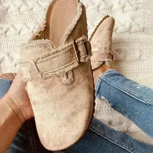 Women's Vintage Clogs Flat Heel Round Toe Canvas Loafer - Femstylo